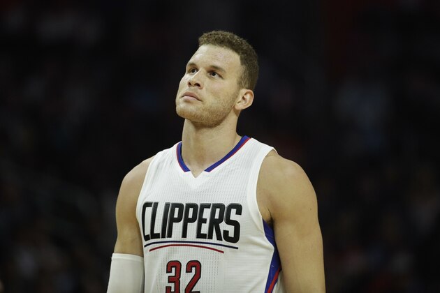 Los Angeles Clippers' Blake Griffin walks across the court during the first half of an NBA basketball game against the Sacramento Kings Wednesday, April 12, 2017, in Los Angeles. (AP Photo/Jae C. Hong)