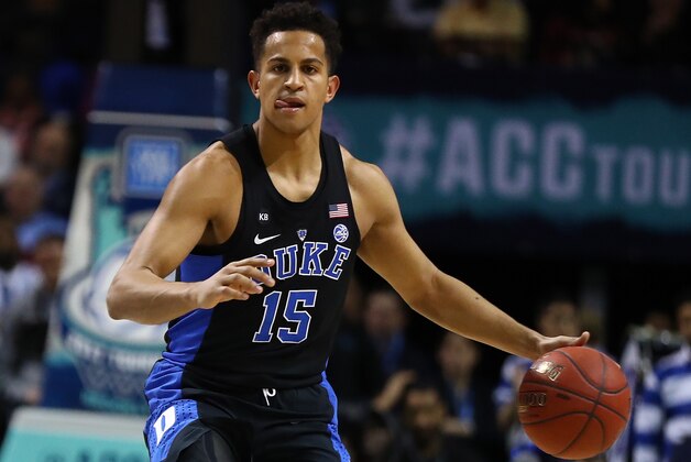 NEW YORK, NY - MARCH 10:  Frank Jackson #15 of the Duke Blue Devils in action against the North Carolina Tar Heels during the Semi Finals of the ACC Basketball Tournament  at the Barclays Center on March 10, 2017 in New York City.  (Photo by Al Bello/Getty Images)