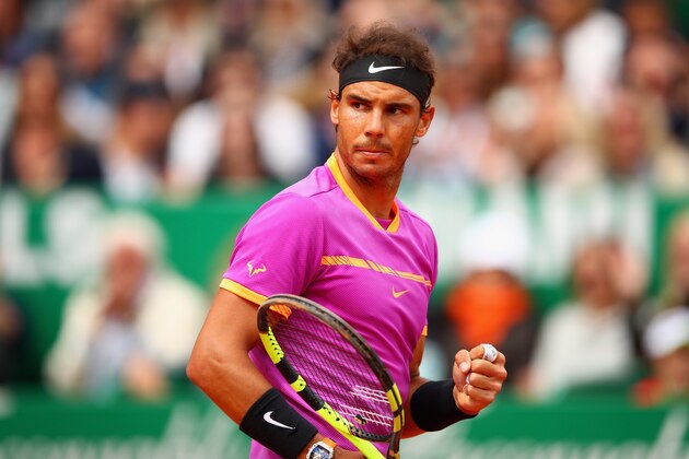 MONTE-CARLO, MONACO - APRIL 23:  Rafael Nadal of Spain celebrates a point against Albert Ramos-Vinolas of Spain in the final on day eight of the Monte Carlo Rolex Masters at Monte-Carlo Sporting Club on April 23, 2017 in Monte-Carlo, Monaco.  (Photo by Clive Brunskill/Getty Images)