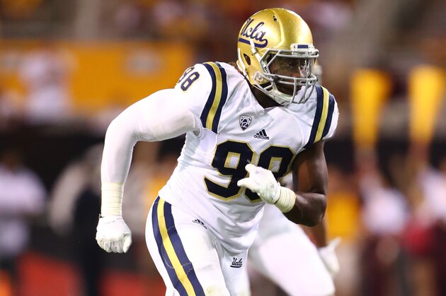 Oct 8, 2016; Tempe, AZ, USA; UCLA Bruins defensive lineman Takkarist McKinley (98) against the Arizona State Sun Devils at Sun Devil Stadium. Mandatory Credit: Mark J. Rebilas-USA TODAY Sports