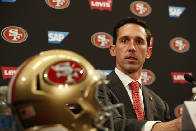 SANTA CLARA, CA - FEBRUARY 9: Head Coach Kyle Shanahan of the San Francisco 49ers addresses the media during a press conference at Levi Stadium on February 9, 2017 in Santa Clara, California. The 49ers press conference was setup to introducing the new general manager, John Lynch, and the teams new head coach, Kyle Shanahan. (Photo by Michael Zagaris/San Francisco 49ers/Getty Images)