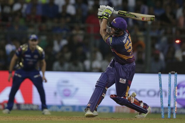 Rising Pune Supergiant batsman Ben Stokes is bowled during their Indian Premier League (IPL) cricket match against Mumbai Indians in Mumbai, India, Monday, April 24, 2017.(AP Photo/Rafiq Maqbool)
