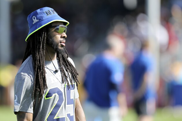 Seattle Seahawks Richard Sherman #25 is seen at the NFC Practice on Wednesday January 25, in Lake Buena Vista, FL. (AP Photo/Gregory Payan)