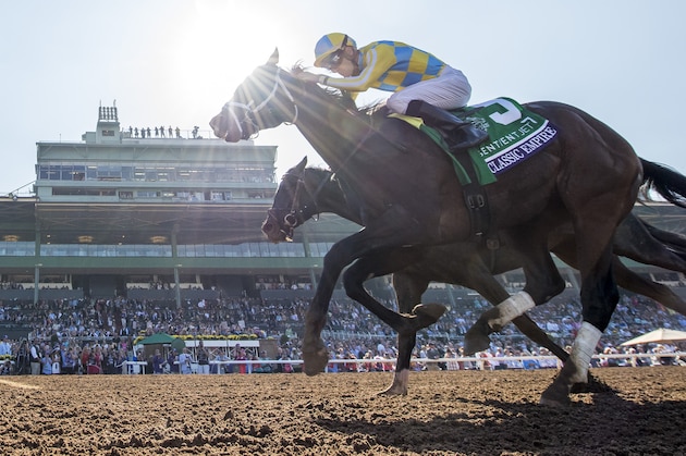 ARCADIA, CA - NOVEMBER 05: Classic Empire #5, ridden by Julien Leparoux, wins the Sentient Jet Breeders' Cup Juvenile during day two of the 2016 Breeders' Cup World Championships at Santa Anita Park on November 5, 2016 in Arcadia, California. (Photo by Alex Evers/Eclipse Sportswire/Breeders Cup)