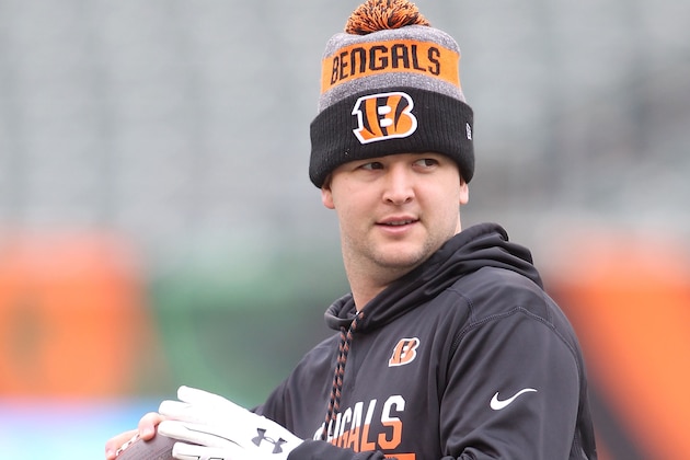 CINCINNATI, OH - JANUARY 1:  AJ McCarron #5 of the Cincinnati Bengals warms up prior to the start of the game against the Baltimore Ravens at Paul Brown Stadium on January 1, 2017 in Cincinnati, Ohio. (Photo by John Grieshop/Getty Images)