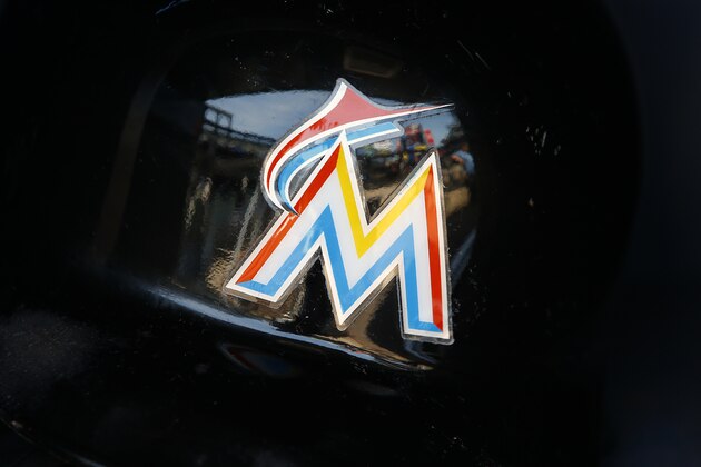 NEW YORK, NY - JULY 04: The logo on the batting helmet of the Miami Marlins before a game against the New York Mets at Citi Field on July 4, 2016 in the Flushing neighborhood of the Queens borough of New York City. (Photo by Rich Schultz/Getty Images)