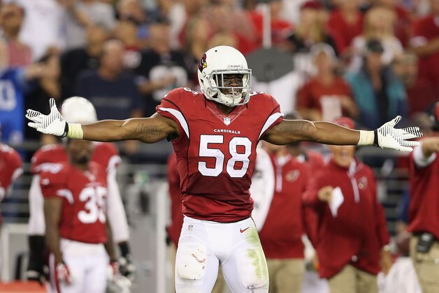 GLENDALE, AZ - OCTOBER 17:  Inside linebacker Daryl Washington #58 of the Arizona Cardinals reacts during the NFL game against the Seattle Seahawks at the University of Phoenix Stadium on October 17, 2013 in Glendale, Arizona. The Seahawks  defeated the Cardinals 34-22.  (Photo by Christian Petersen/Getty Images)