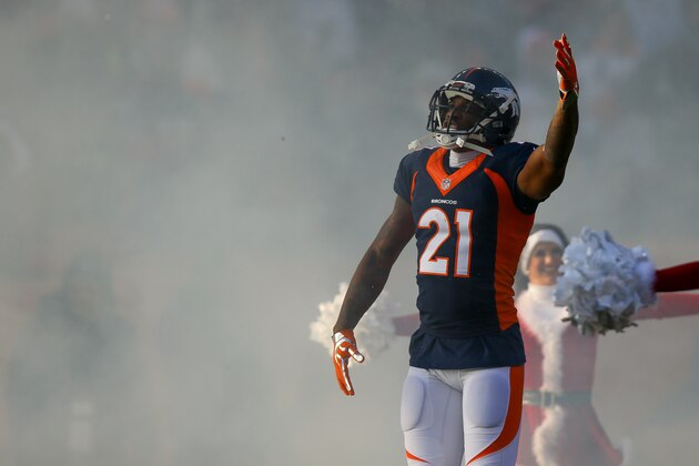 DENVER, CO - DECEMBER 18:  Cornerback Aqib Talib #21 of the Denver Broncos runs onto the field during player introductions before a game against the New England Patriots at Sports Authority Field at Mile High on December 18, 2016 in Denver, Colorado. (Photo by Justin Edmonds/Getty Images)
