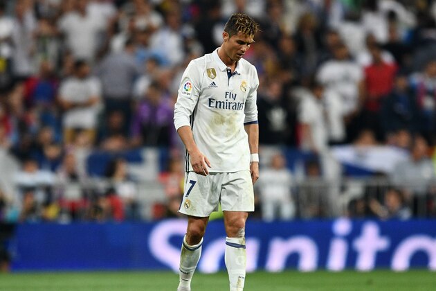 MADRID, SPAIN - APRIL 23:  Cristiano Ronaldo of Real Madrid reacts during the La Liga match between Real Madrid CF and FC Barcelona at Estadio Bernabeu on April 23, 2017 in Madrid, Spain.  (Photo by David Ramos/Getty Images)