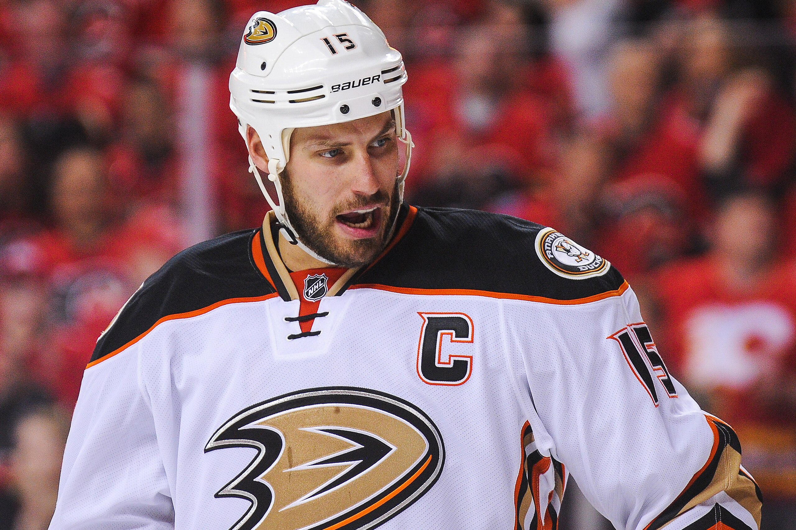 CALGARY, AB - APRIL 19: Ryan Getzlaf #15 of the Anaheim Ducks in action against the Calgary Flames in Game Four of the Western Conference First Round during the 2017 NHL Stanley Cup Playoffs at Scotiabank Saddledome on April 19, 2017 in Calgary, Alberta, Canada. (Photo by Derek Leung/Getty Images) CALGARY, AB - APRIL 19: Ryan Getzlaf #15 of the Anaheim Ducks in action against the Calgary Flames in Game Four of the Western Conference First Round during the 2017 NHL Stanley Cup Playoffs at Scotiabank Saddledome on April 19, 2017 in Calgary, Alberta, Canada. (Photo by Derek Leung/Getty Images)