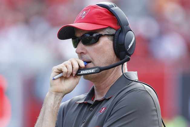 TAMPA, FL - JANUARY 01: Head coach Dirk Koetter of the Tampa Bay Buccaneers looks on against the Carolina Panthers in the first quarter of the game at Raymond James Stadium on January 1, 2017 in Tampa, Florida. The Buccaneers defeated the Panthers 17-16. (Photo by Joe Robbins/Getty Images)