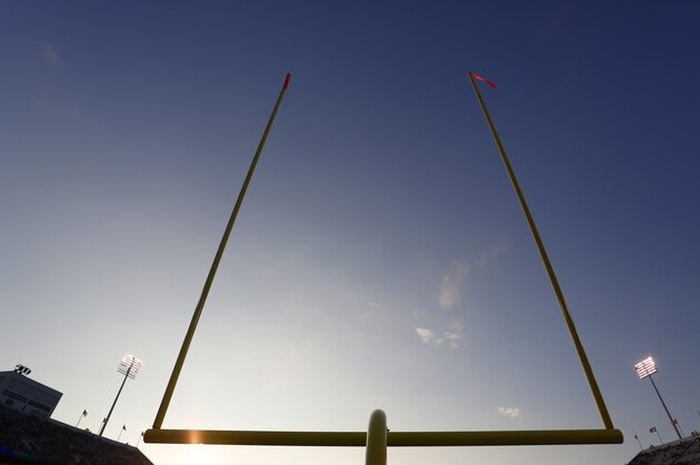 Goalposts are shown against the evening sky during the second half of a preseason NFL football game between the Buffalo Bills and Tampa Bay Buccaneers Saturday, Aug. 23, 2014, in Orchard Park, N.Y. The Buccaneers won the game 27-14. (AP Photo/Bill Wippert)