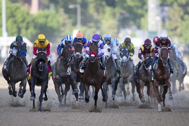 LOUISVILLE, KY - MAY 07:  Mario Gutierrez  atop Nyquist #13 wins the 142nd running of the Kentucky Derby at Churchill Downs on May 07, 2016 in Louisville, Kentucky.(Photo by Ronald C. Modra/Sports Imagery//Getty Images)