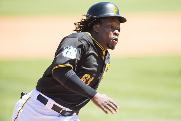 BRADENTON, FL - MARCH 19:  Gift Ngoepe #61 of the Pittsburgh Pirates runs during a spring training game against the Toronto Blue Jays at LECOM Park on March 19, 2017 in Bradenton, Florida.  (Photo by Ronald C. Modra/Sports Imagery/Getty Images)