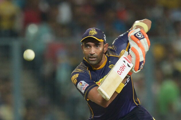 Kolkata Knight Riders batsman Robin Uthappa plays a shot during the 2016 Indian Premier League(IPL) Twenty20 cricket match between Kolkata Knight Riders and Kings XI Punjab at The Eden Gardens Cricket Stadium in Kolkata on May 4, 2016. / GETTYOUT / ----IMAGE RESTRICTED TO EDITORIAL USE - STRICTLY NO COMMERCIAL USE----- / GETTYOUT / AFP / Dibyangshu SARKAR        (Photo credit should read DIBYANGSHU SARKAR/AFP/Getty Images)