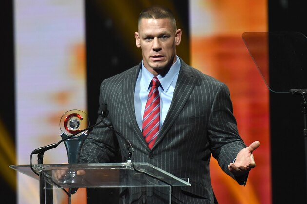 Professional wrestler and actor John Cena, recipient of the Action Star of the Year Award, speaks onstage at the CinemaCon Big Screen Achievement Awards at The Colosseum at Caesars Palace during CinemaCon on March 30, 2017 in Las Vegas, Nevada / AFP PHOTO / ANGELA WEISS        (Photo credit should read ANGELA WEISS/AFP/Getty Images)