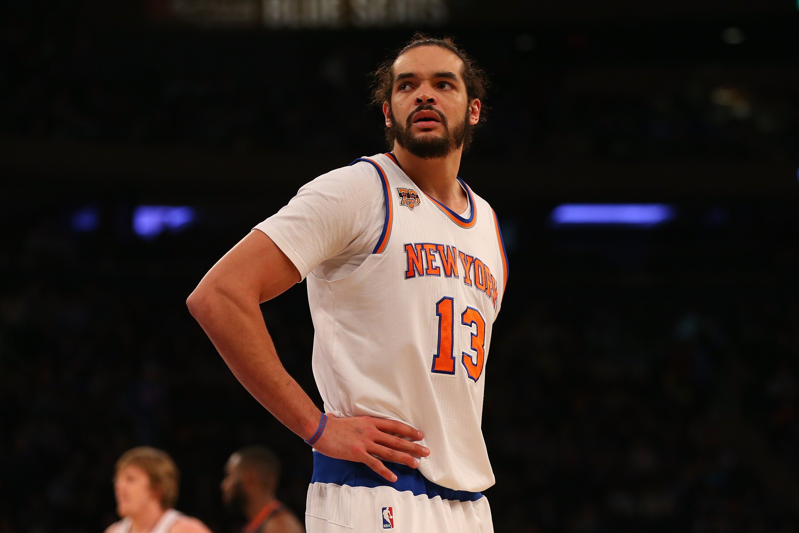 NEW YORK, NY - JANUARY 16:  Joakim Noah #13 of the New York Knicks in action against the Atlanta Hawks at Madison Square Garden on January 16, 2017 in New York City.  NOTE TO USER: User expressly acknowledges and agrees that, by downloading and or using this photograph, User is consenting to the terms and conditions of the Getty Images License Agreement. Atlanta Hawks defeated the New York Knicks 108-107.  (Photo by Mike Stobe/Getty Images)