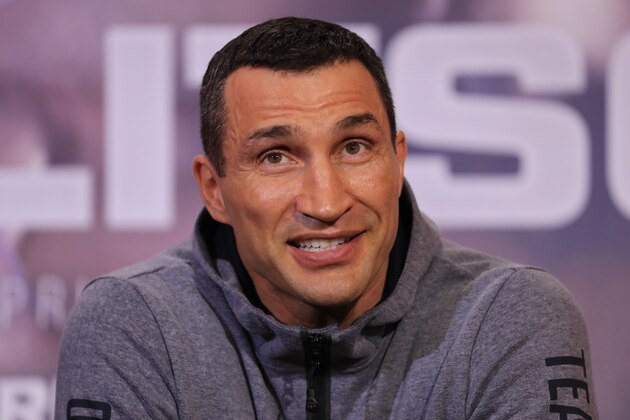 LONDON, ENGLAND - APRIL 27:  Wladamir Klitschko  speaks during a press conference for his Super Heavyweight title fight against Anthony Joshua at Sky Sports Studios on April 27, 2017 in London, England. Anthony Joshua and Wladamir Klitschko are due to fight for the IBF, IBO and WBA Super Heavyweight Championships of the World at Wembley Stadium on April 29.  (Photo by Richard Heathcote/Getty Images)