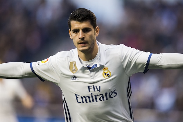 LA CORUNA, SPAIN - APRIL 26:  Alvaro Morata of Real Madrid celebrates after scoring goal during the La Liga match between RC Deportivo La Coruna and Real Madrid at Riazor Stadium on April 26, 2017 in La Coruna, Spain.  (Photo by Juan Manuel Serrano Arce/Getty Images)