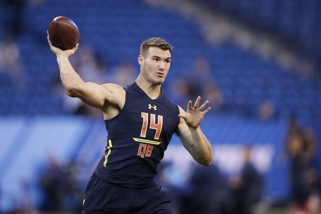 INDIANAPOLIS, IN - MARCH 04: Quarterback Mitch Trubisky of North Carolina in action during day four of the NFL Combine at Lucas Oil Stadium on March 4, 2017 in Indianapolis, Indiana. (Photo by Joe Robbins/Getty Images)