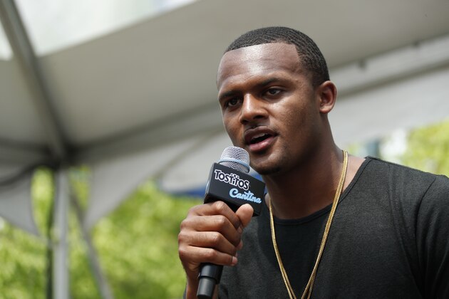 IMAGE DISTRIBUTED FOR FRITO-LAY -Deshaun Watson chats with fans at the Tostitos Cantina at the NFL Draft Experience on Thursday, April 27, 2017 in Philadelphia. Tostitos, the Official Chip & Dip of the NFL, is getting fans prepped for the season at the draft. (Photo by Christopher Szagola/Invision for Frito-Lay/AP Images)