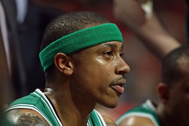 CHICAGO, IL - APRIL 23:  Isaiah Thomas #4 of the Boston Celtics listens to the coach during a time-out against the Chicago Bulls during Game Four of the Eastern Conference Quarterfinals during the 2017 NBA Playoffs at the United Center on April 23, 2017 in Chicago, Illinois. The Celtics defeated the Bulls 104-95.  (Photo by Jonathan Daniel/Getty Images)