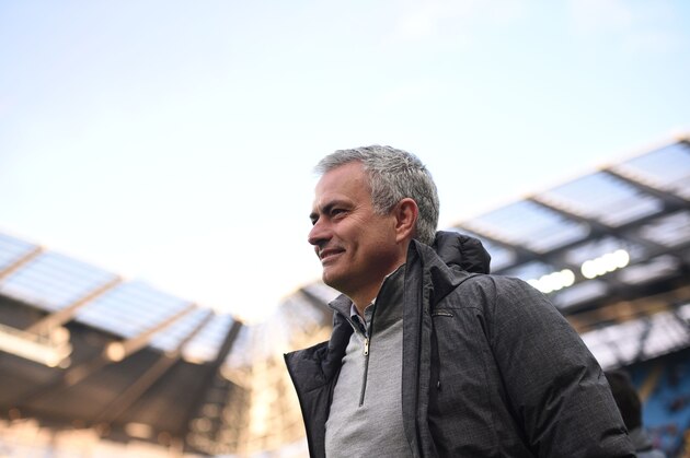 Manchester United's Portuguese manager Jose Mourinho arrives for the English Premier League football match between Manchester City and Manchester United at the Etihad Stadium in Manchester, north west England, on April 27, 2017. / AFP PHOTO / Oli SCARFF / RESTRICTED TO EDITORIAL USE. No use with unauthorized audio, video, data, fixture lists, club/league logos or 'live' services. Online in-match use limited to 75 images, no video emulation. No use in betting, games or single club/league/player publications.  /         (Photo credit should read OLI SCARFF/AFP/Getty Images)
