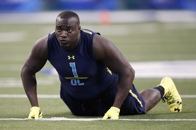 INDIANAPOLIS, IN - MARCH 05: Defensive lineman Montravius Adams of Auburn in action during day five of the NFL Combine at Lucas Oil Stadium on March 5, 2017 in Indianapolis, Indiana. (Photo by Joe Robbins/Getty Images)
