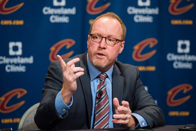 CLEVELAND, OH - FEBRUARY 18: General Manager David Griffin of the Cleveland Cavaliers talks during a press conference prior to the game against the Chicago Bulls at Quicken Loans Arena on February 18, 2016 in Cleveland, Ohio. NOTE TO USER: User expressly acknowledges and agrees that, by downloading and/or using this photograph, user is consenting to the terms and conditions of the Getty Images License Agreement. Mandatory copyright notice. (Photo by Jason Miller/Getty Images)