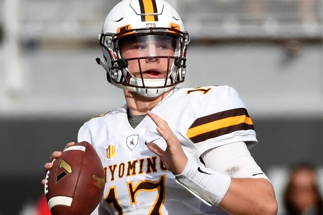 LAS VEGAS, NV - NOVEMBER 12:  Quarterback Josh Allen #17 of the Wyoming Cowboys looks to pass against the UNLV Rebels during their game at Sam Boyd Stadium on November 12, 2016 in Las Vegas, Nevada. UNLV won 69-66 in triple overtime.  (Photo by Ethan Miller/Getty Images)