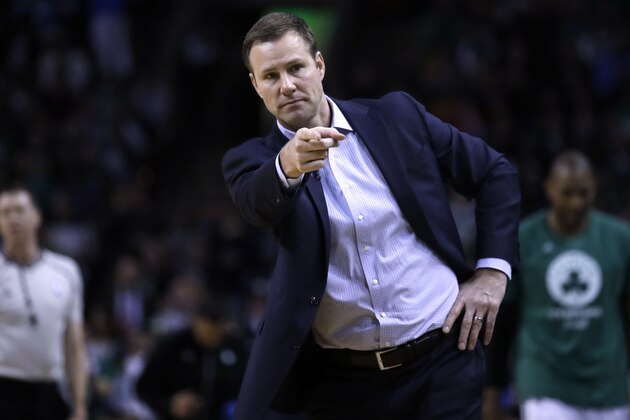 Chicago Bulls head coach Fred Hoiberg calls to players on the bench during the second quarter of a first-round NBA playoff basketball game in Boston, Wednesday, April 26, 2017. (AP Photo/Charles Krupa)