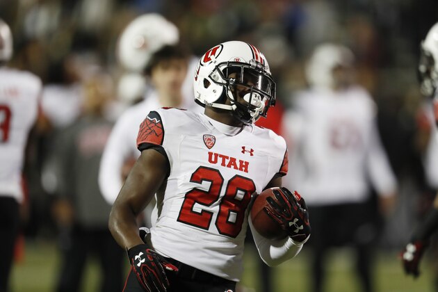 Utah Utes running back Joe Williams (28) warms up before an NCAA college football game Saturday, Nov. 26, 2016, in Boulder, Colo. Colorado won 27-22. (AP Photo/David Zalubowski)