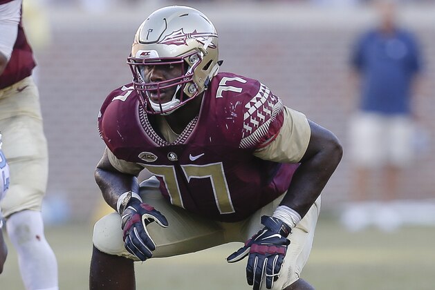 TALLAHASSEE, FL - OCTOBER 1: Tackle Roderick Johnson #77 of the Florida State Seminoles during the game against the North Carolina Tar Heels at Doak Campbell Stadium on Bobby Bowden Field on October 1, 2016 in Tallahassee, Florida. North Carolina upset the 12th ranked Florida State 37 to 35. (Photo by Don Juan Moore/Getty Images)