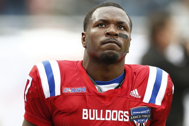 Louisiana Tech safety Xavier Woods (7) during team warmups before the Armed Forces Bowl NCAA college football game against Navy, Friday, Dec. 23, 2016, in Fort Worth, Texas. (AP Photo/Jim Cowsert)