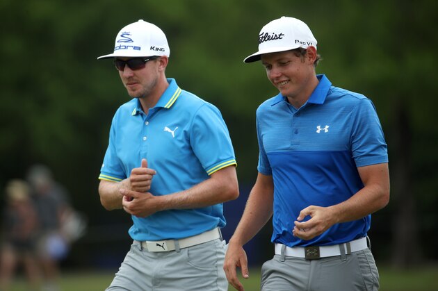 AVONDALE, LA - APRIL 29:  Jonas Blixt of Sweden and Cameron Smith of Australia react to their putt on the sixth green during the third round of the Zurich Classic at TPC Louisiana on April 29, 2017 in Avondale, Louisiana.  (Photo by Chris Graythen/Getty Images)