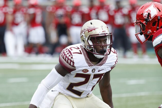 LOUISVILLE, KY - SEPTEMBER 17: Marquez White #27 of the Florida State Seminoles in action against the Louisville Cardinals during the game at Papa John's Cardinal Stadium on September 17, 2016 in Louisville, Kentucky. Louisville defeated Florida State 63-20. (Photo by Joe Robbins/Getty Images)