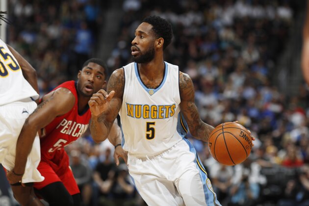 Denver Nuggets guard Will Barton (5) in the second half of an NBA basketball game Sunday, March 26, 2017, in Denver. The Pelicans won 115-90. (AP Photo/David Zalubowski))
