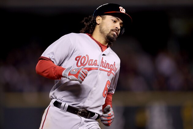 DENVER, CO - APRIL 24:  Anthony Rendon #6 of the Washington Nationals circles the bases to score on a Ryan Zimmerman 2 RBI home run in the sixth inning against the Coloarado Rockies at Coors Field on April 24, 2017 in Denver, Colorado.  (Photo by Matthew Stockman/Getty Images)
