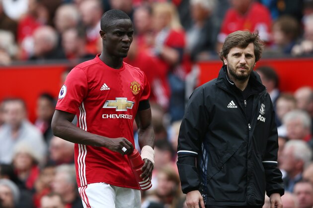 MANCHESTER, ENGLAND - APRIL 30:  Eric Bailly of Manchester United looks dejected as he is forced off injured during the Premier League match between Manchester United and Swansea City at Old Trafford on April 30, 2017 in Manchester, England.  (Photo by Jan Kruger/Getty Images)