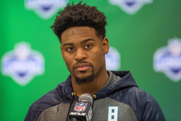 Mar 5, 2017; Indianapolis, IN, USA; Ohio State Buckeyes defensive back Gareon Conley speaks to the media during the 2017 combine at Indiana Convention Center. Mandatory Credit: Trevor Ruszkowski-USA TODAY Sports
