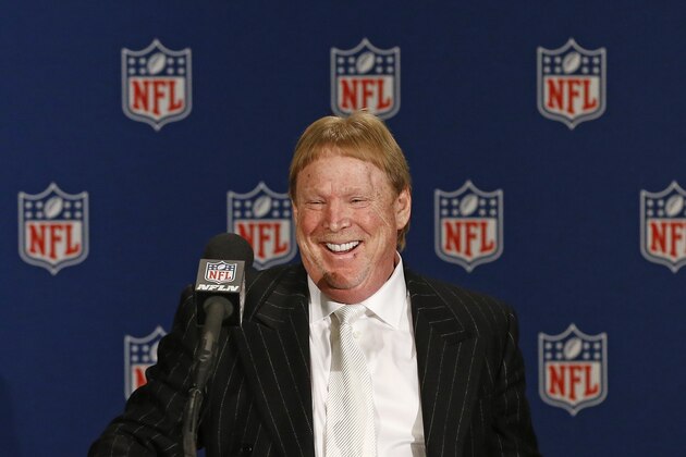 Oakland Raiders owner Mark Davis smiles as he steps up to the podium during a news conference after NFL football owners approved the move of the Raiders to Las Vegas in a 31-1 vote at the NFL meetings Monday, March 27, 2017, in Phoenix. (AP Photo/Ross D. Franklin)