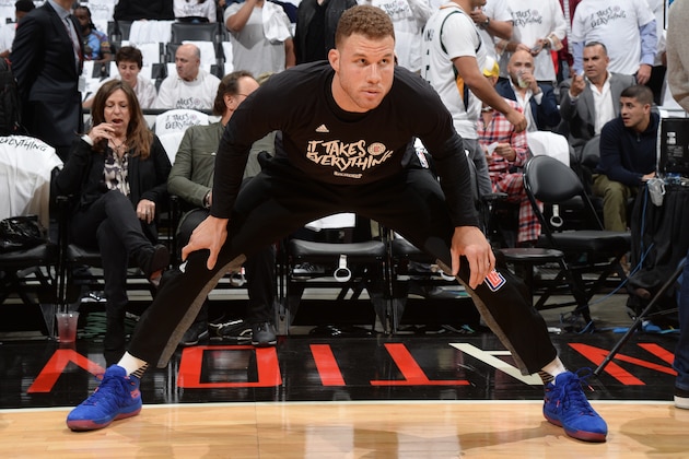 LOS ANGELES, CA - APRIL 18:  Blake Griffin #32 of the LA Clippers stretches before Game Two of the Western Conference Quarterfinals against the Utah Jazz of the 2017 NBA Playoffs on April 18, 2017 at STAPLES Center in Los Angeles, California. NOTE TO USER: User expressly acknowledges and agrees that, by downloading and/or using this photograph, user is consenting to the terms and conditions of the Getty Images License Agreement. Mandatory Copyright Notice: Copyright 2017 NBAE (Photo by Andrew D. Bernstein/NBAE via Getty Images)