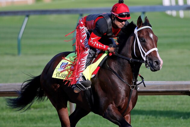 LOUISVILLE, KENTUCKY - MAY 01: Classic Empire, owned by John Oxley and trained by Mark E. Casse, exercises in preparation for the Kentucky Derby  at Churchill Downs on May 1, 2017 in Louisville, Kentucky. (Photo by Jon Durr/Eclipse Sportswire/Getty Images)