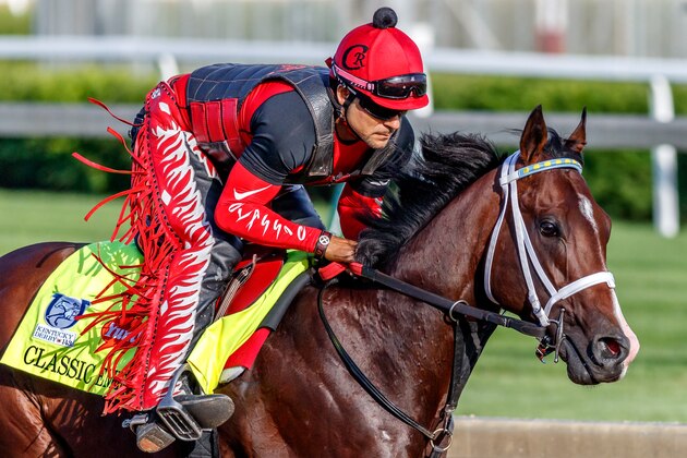 LOUISVILLE, KENTUCKY - MAY 01: Classic Empire, owned by John Oxley and trained by Mark E. Casse, exercises in preparation for the Kentucky Derby at Churchill Downs on May 1, 2017 in Louisville, Kentucky. (Photo by Jesse Caris/Eclipse Sportswire/Getty Images)