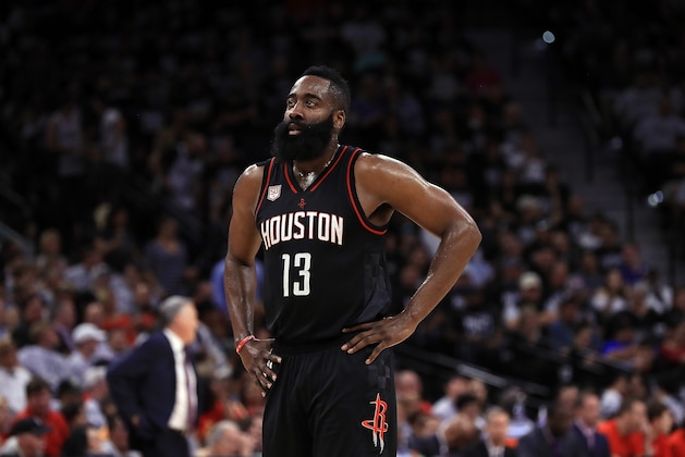 SAN ANTONIO, TX - MAY 01:  James Harden #13 of the Houston Rockets in the second quarter of play against the San Antonio Spurs during Game One of the NBA Western Conference Semi-Finals at AT&T Center on May 1, 2017 in San Antonio, Texas.  NOTE TO USER: User expressly acknowledges and agrees that, by downloading and or using this photograph, User is consenting to the terms and conditions of the Getty Images License Agreement.  (Photo by Ronald Martinez/Getty Images)