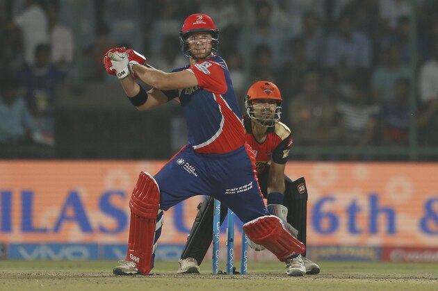 Delhi Daredevils' batsman Corey Anderson plays a shot during their Indian Premier League (IPL) cricket match against Sunrisers Hyderabad in New Delhi, India, Tuesday, May 2, 2017. (AP Photo/Altaf Qadri)