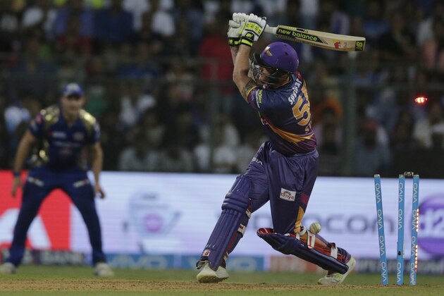 Rising Pune Supergiant batsman Ben Stokes is bowled during their Indian Premier League (IPL) cricket match against Mumbai Indians in Mumbai, India, Monday, April 24, 2017.(AP Photo/Rafiq Maqbool)