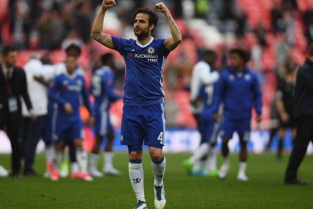 LONDON, ENGLAND - APRIL 22:  Cesc Fabregas of Chelsea celebrates after The Emirates FA Cup Semi-Final between Chelsea and Tottenham Hotspur at Wembley Stadium on April 22, 2017 in London, England.  (Photo by Mike Hewitt/Getty Images)