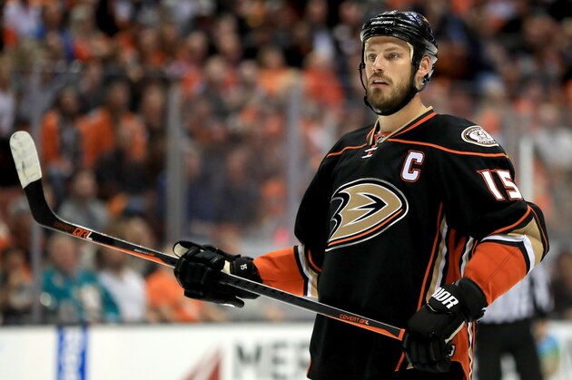 ANAHEIM, CA - APRIL 28:  Ryan Getzlaf #15 of the Anaheim Ducks looks on during the second period of Game Two of the Western Conference Second Round during the 2017  NHL Stanley Cup Playoffs against the Edmonton Oilers  at Honda Center on April 28, 2017 in Anaheim, California.  (Photo by Sean M. Haffey/Getty Images)
