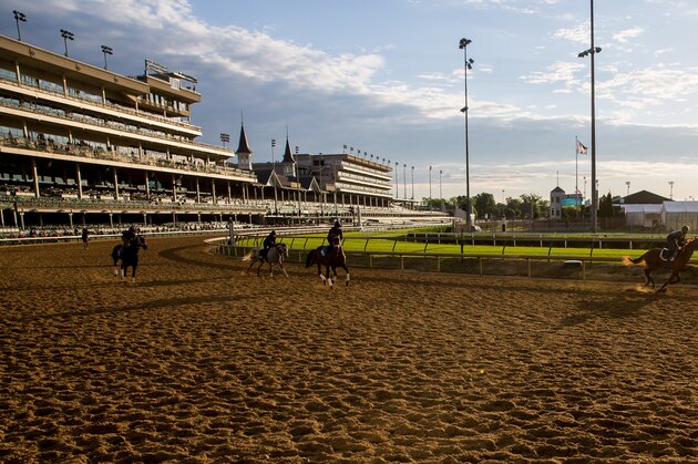 LOUISVILLE, KENTUCKY - MAY 03: Horses exercise in the morning at Churchill Downs on May 3, 2017 in Louisville, Kentucky. (Photo by Jon Durr/Eclipse Sportswire/Getty Images)